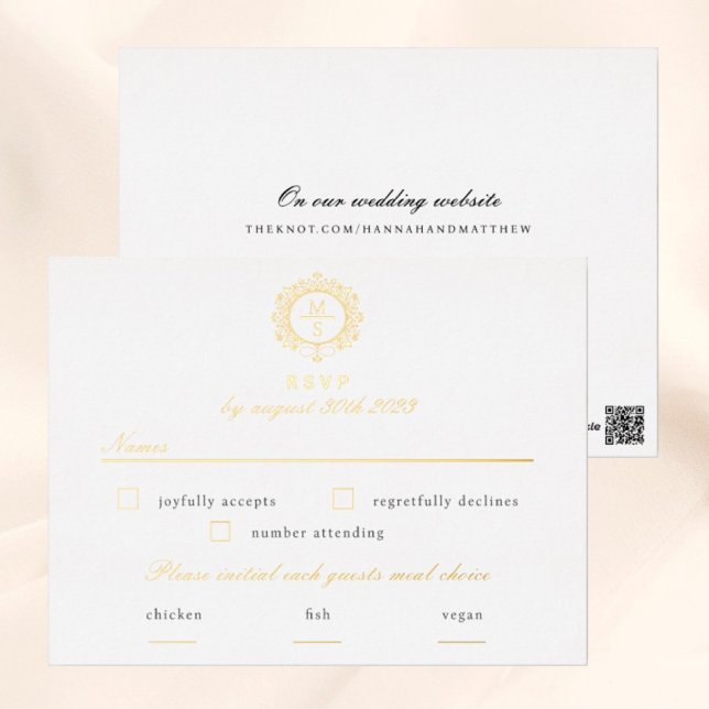 Carte de boîtier Mariage RSVP Monogramme doré (I wish you happiness!)