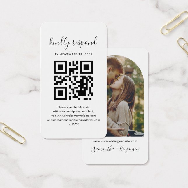 Carte de boîtier Mariage RSVP photo de code QR Cou (Bureau)