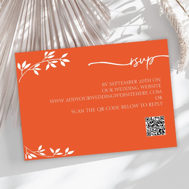 Carte de boîtier Mariage simple orange QR Code Men (Simple Orange QR Code Menu Wedding Enclosure Card)