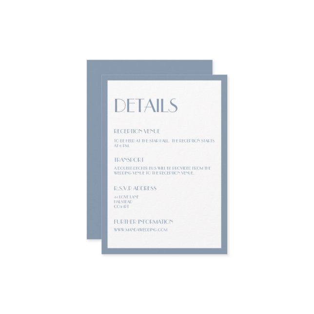 Carte de boîtier moderne Déco bleu Détails (Devant/Arrière en situation)
