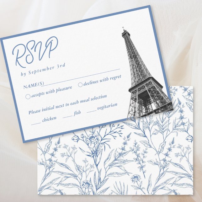 Carte de boîtier RSVP Bat mitzvah Floral bleu (Blue French Floral Bat Mitzvah RSVP Enclosure Card
)
