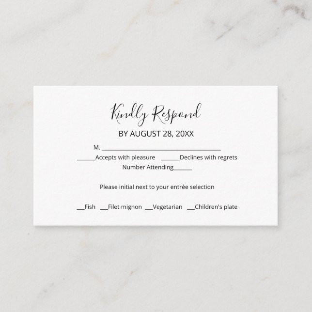 Carte de boîtier RSVP de mariage à script simple e (Devant)