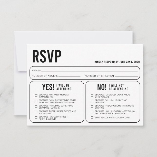 Carte de boîtier RSVP de réponse Mariage amusante (Devant)