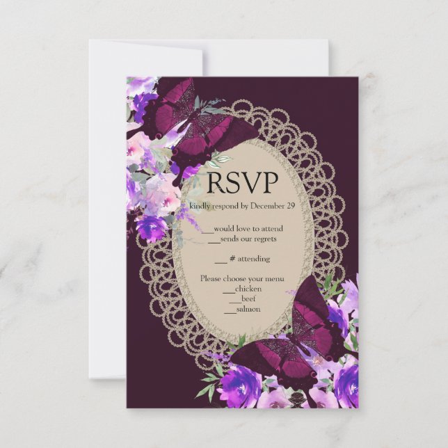 Carte de boîtier RSVP Glamour en dentelle violette (Devant)