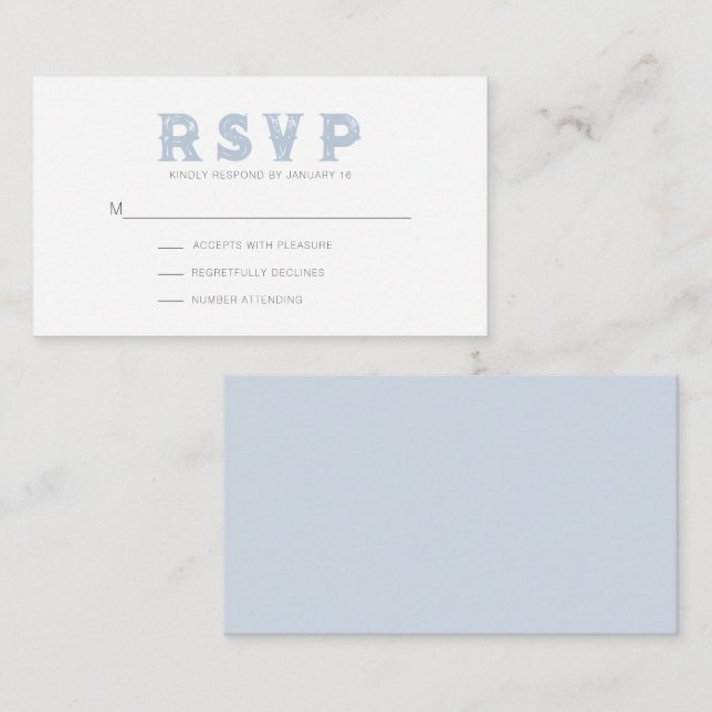 Carte de boîtier RSVP moderne bleu Dusty (Devant / Derrière)