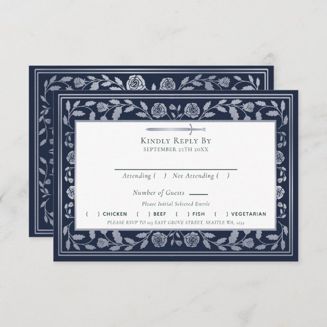 Carte de boîtier RSVP pour mariage avec épée médié (Devant / Derrière)