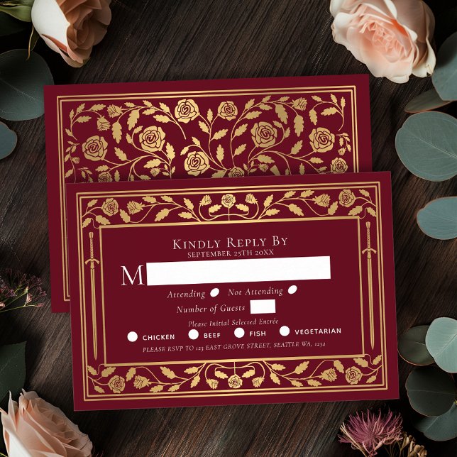 Carte de boîtier RSVP pour mariage avec épée médié (Créateur téléchargé)