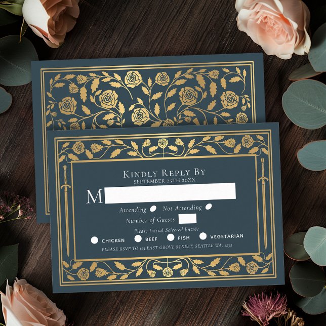 Carte de boîtier RSVP pour mariage avec épée médié (Créateur téléchargé)