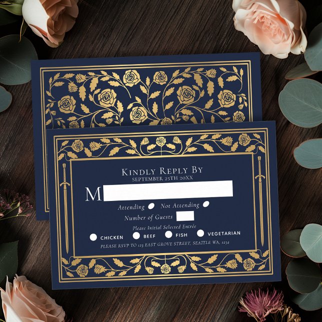 Carte de boîtier RSVP pour mariage avec épée médié (Créateur téléchargé)