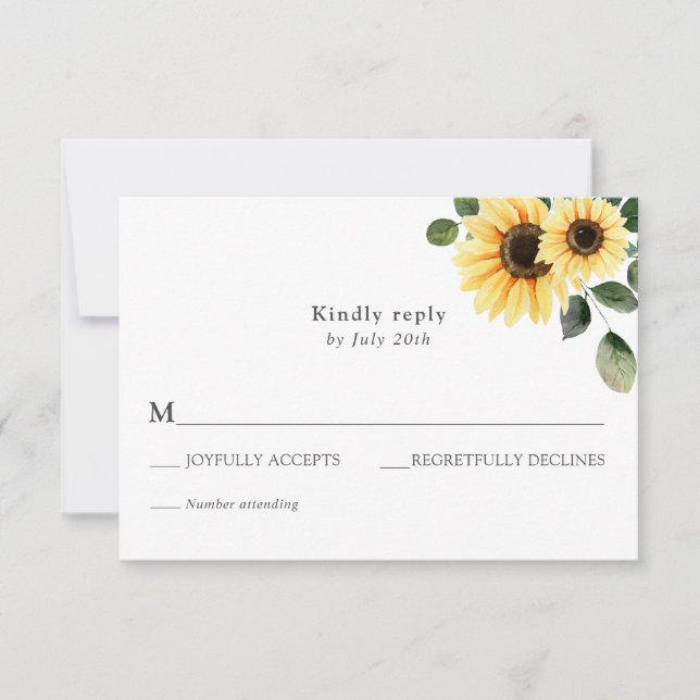 Carte de boîtier RSVP pour mariage tournesol (Devant)