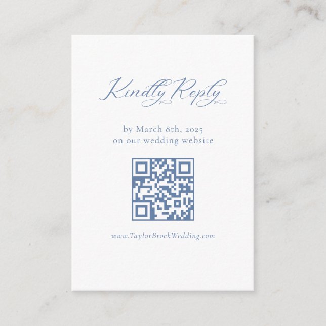 Carte de boîtier RSVP QR code Mariage bleu françai (Devant)