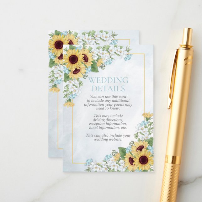 Carte de boîtier Rustique Dusty Blue Sunflower Dét (Devant/Arrière en situation)