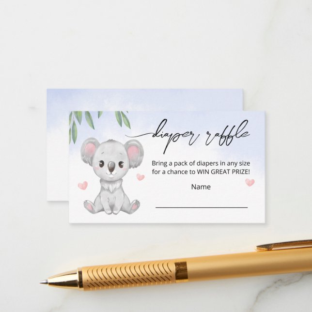 Carte de boîtier "tombola de couche" pour baby sho (Devant/Arrière en situation)