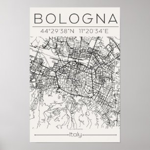 Carte de Bologne Poster Art urbain minimaliste mod