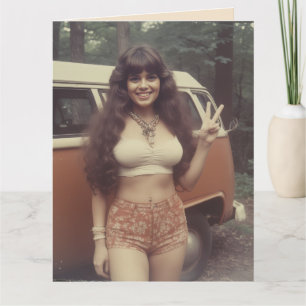 CARTE DE BON ANNIVERSAIRE FILLE HIPPIE RONDE DES A