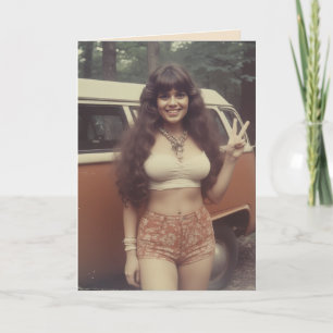 CARTE DE BON ANNIVERSAIRE FILLE HIPPIE RONDE DES A