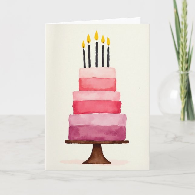 Carte de Bon Anniversaire Gâteau à l'aquarelle (Devant)