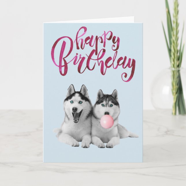 Carte de bon anniversaire pour chien Husky sibérie (Devant)