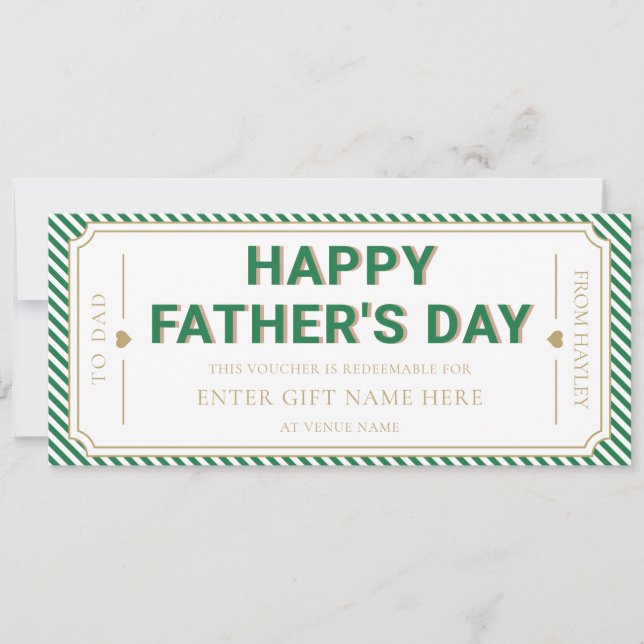 Carte de bon de cadeau de la fête des pères vert h (Devant)