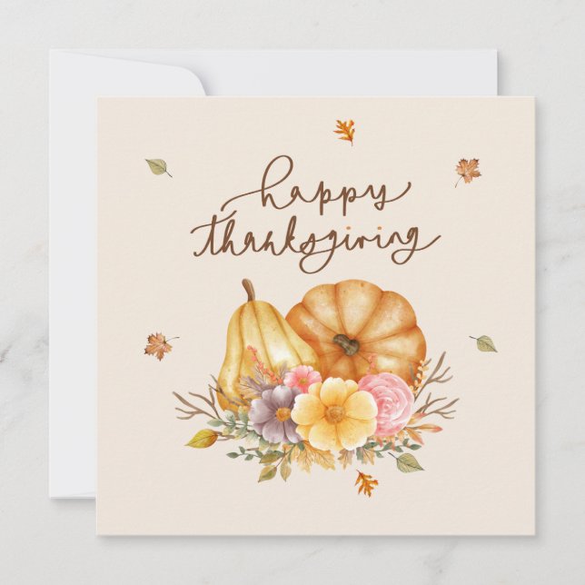 Carte de Bon thanksgiving Rustique Floral Citrouil (Devant)
