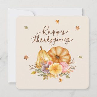 Carte de Bon thanksgiving Rustique Floral Citrouil