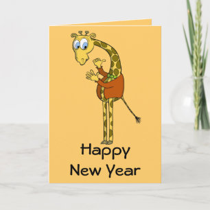 Carte de Bonne Année "girafe drôle" dessin animé