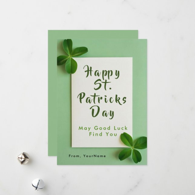 Carte de Bonne Chance de la Saint-Patrick à Trèfle (Devant/Arrière en situation)