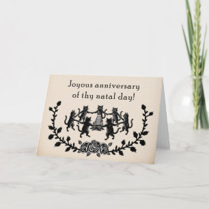 Carte de bonne fête de chat noir ensorcelé dansant