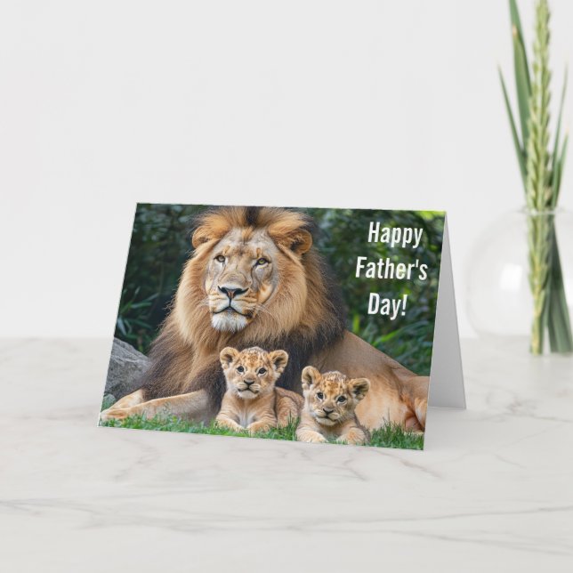 Carte de Bonne Fête des Pères Lion Cubs Note de vœ (Devant)