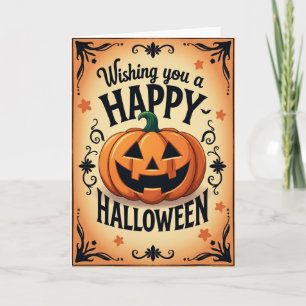 Carte de Bonne Halloween avec Citrouille Souriant