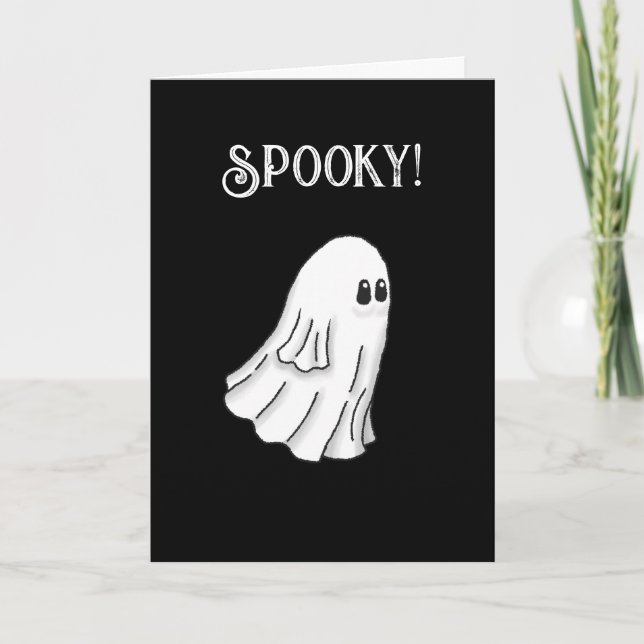 Carte de Bonne Halloween avec Fantôme Effrayant (Devant)