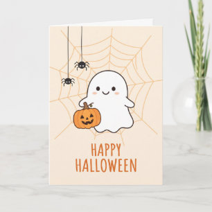 Carte de Bonne Halloween avec Fantôme Mignon et Ci