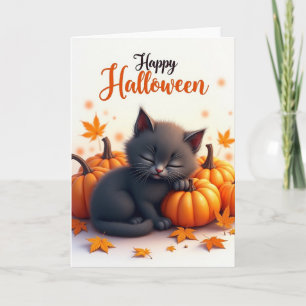 Carte de Bonne Halloween avec un Chaton Douillet