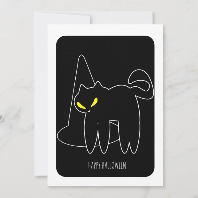 Carte de Bonne Halloween Chapeau de Sorcière Chat  (Devant)