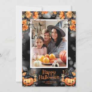 Carte de Bonne Halloween Fleurie Citrouille Photo