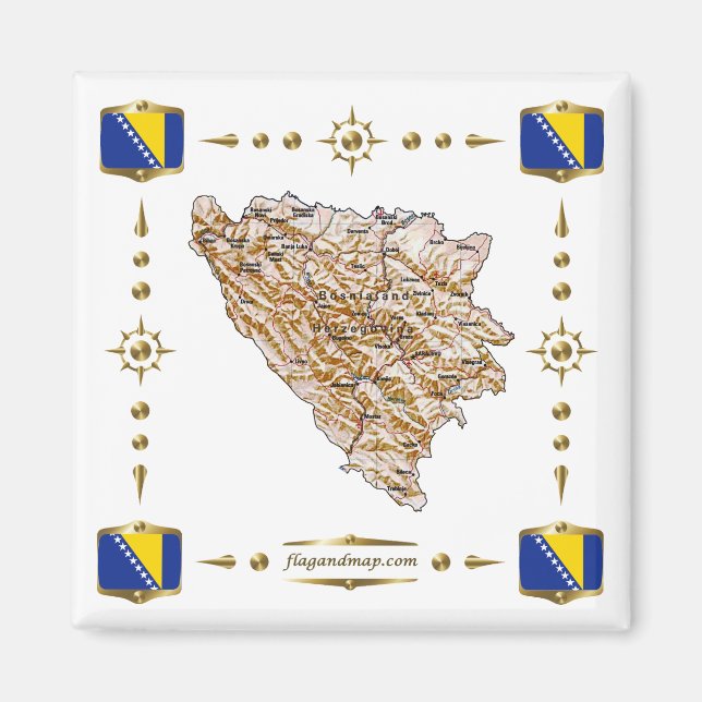 Carte de Bosnie-Herzégovine + Magnet des drapeaux (Devant)