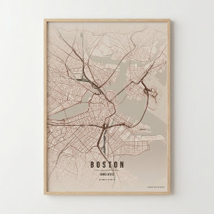 Carte de Boston Impression Rustique Massachusetts