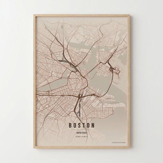 Carte de Boston Impression Rustique Massachusetts  (Créateur téléchargé)