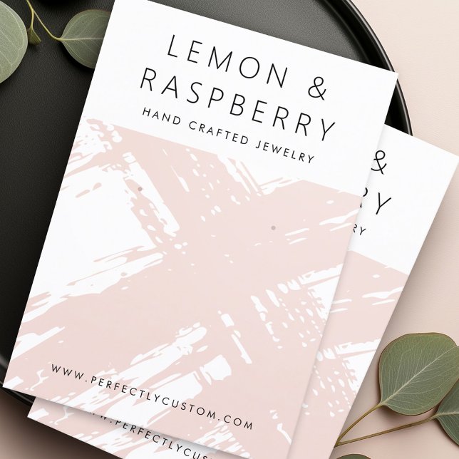 Carte de boucle d'oreille moderne rose pâle (Modern light blush pink brushstrokes earring card)