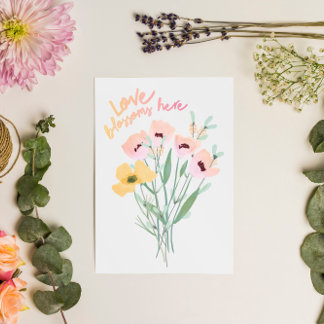 Carte de bouquet aquarelle 'L'amour fleurit ici'