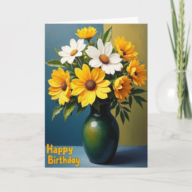 Carte de Bouquet d'Anniversaire Ensoleillé (Devant)