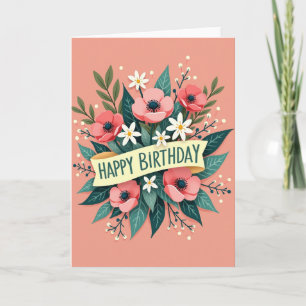 Carte de bouquet d'anniversaire rose corail