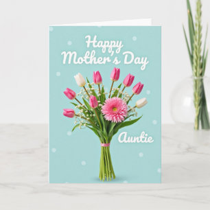 Carte de bouquet de fleurs aqua rayé