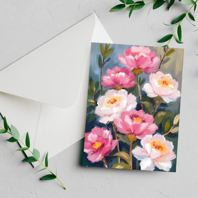 Carte de bouquet de fleurs de pivoines roses (Créateur téléchargé)