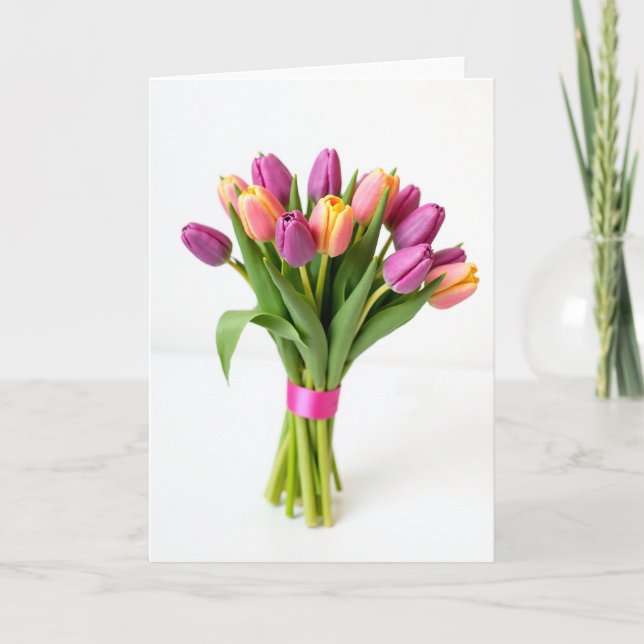 Carte de bouquet de fleurs de tulipes fraîches (Devant)