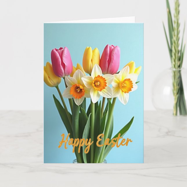 Carte de bouquet de fleurs joyeuses de Pâques (Devant)