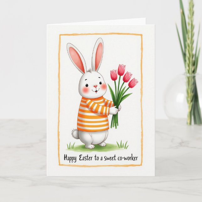 Carte de bouquet de lapin heureux (Devant)