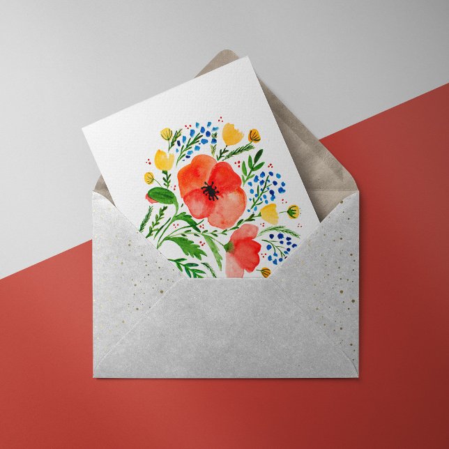 Carte de bouquet de pavot rouge aquarelle (Créateur téléchargé)