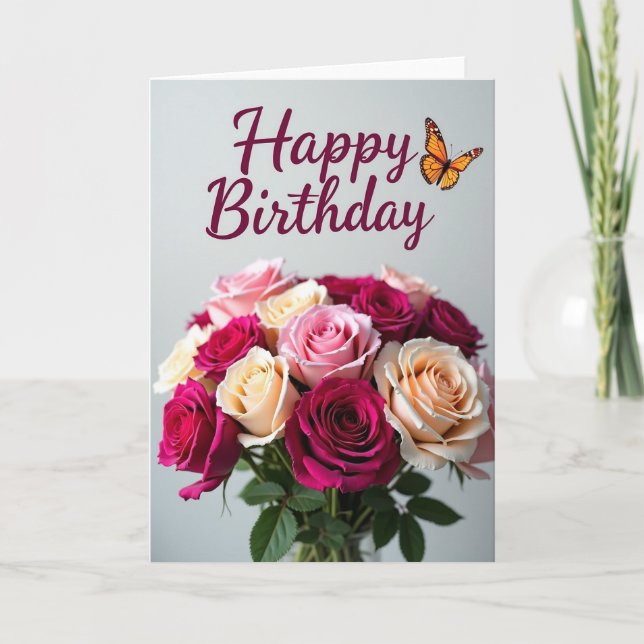 Carte de bouquet de roses joyeuses (Devant)
