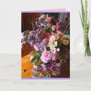 Carte de bouquet de roses vintage rose fleurs vase